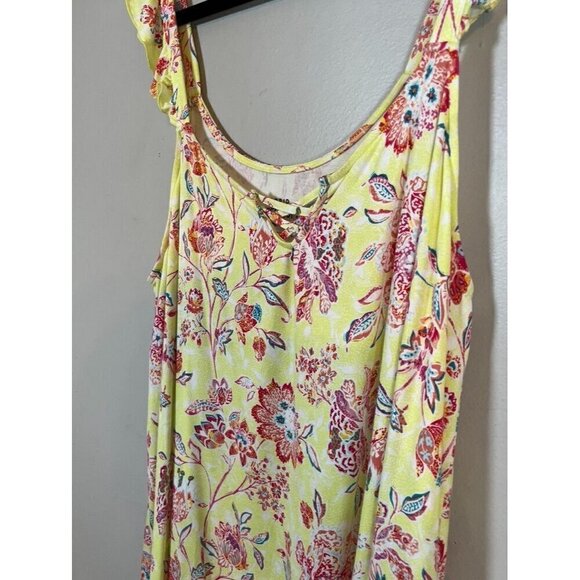 Torrid Floral Tank Top 2X Yellow Boho Euro Summer Ruffle Feminine Western Preppy - Picture 5 of 10